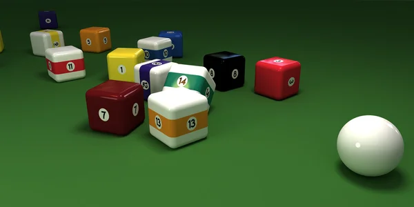 Biljard spel med cubic köbollen — Stockfoto