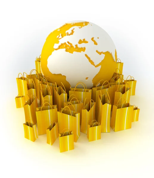 Compras alrededor del mundo en amarillo — Foto de Stock