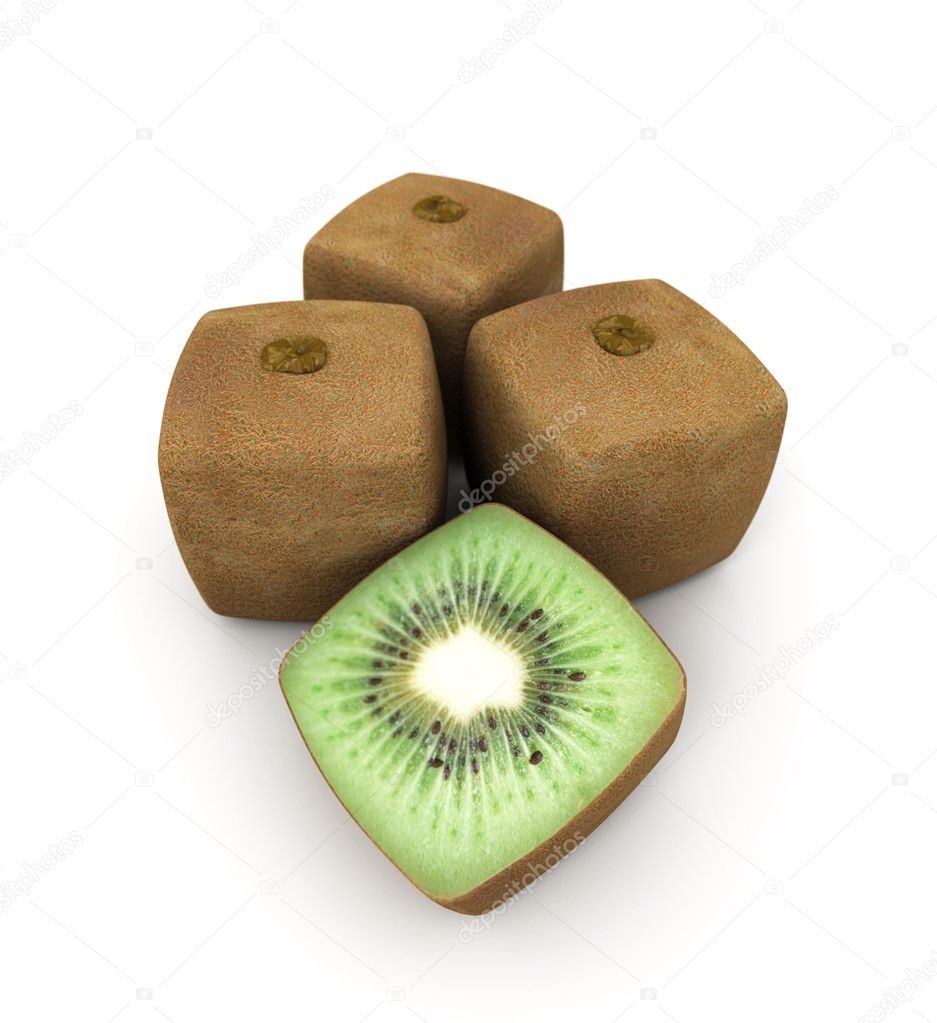 3D rendering of a group of cubic kiwis