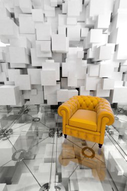 Yellow armchair on designer interior clipart