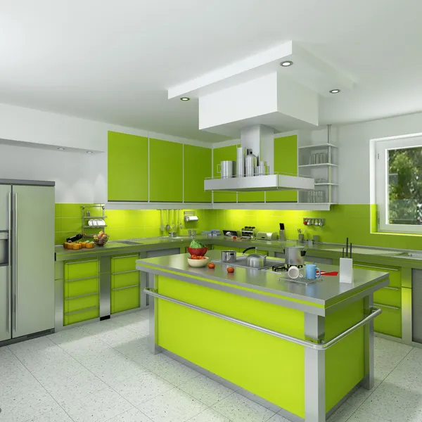 Modern yeşil mutfak — Stok fotoğraf