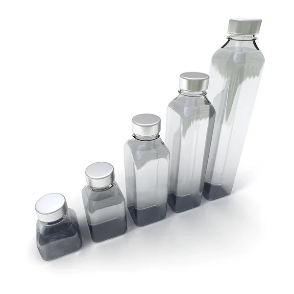 5 bottles in different sizes — Stock Photo, Image
