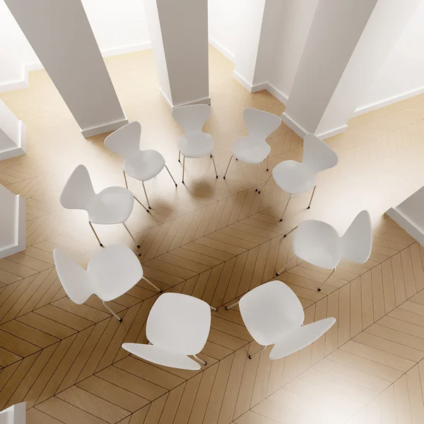 Círculo blanco de sillas — Foto de Stock