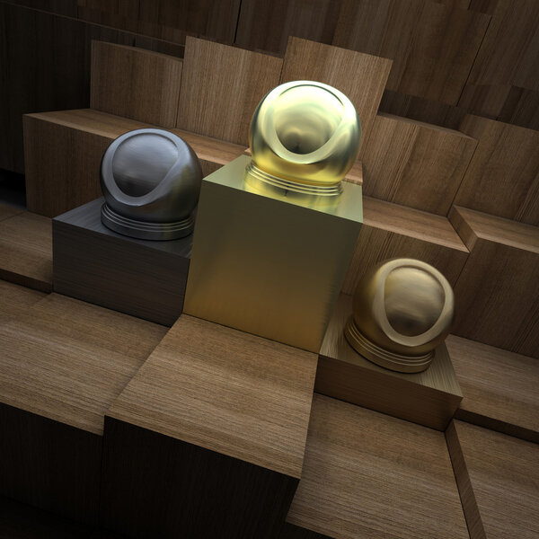 Художественные трофеи на деревянной поверхности
