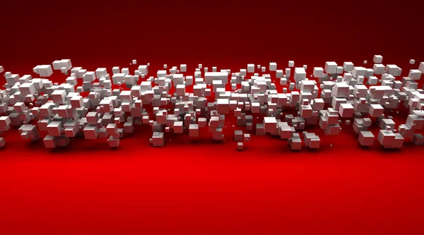 Vita cubic partiklar på röd — Stockfoto