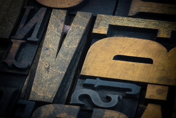 Casi di lettere di stampa legno — Foto Stock