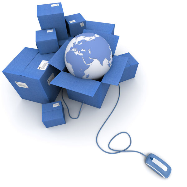 Worldwide online logistics in blue