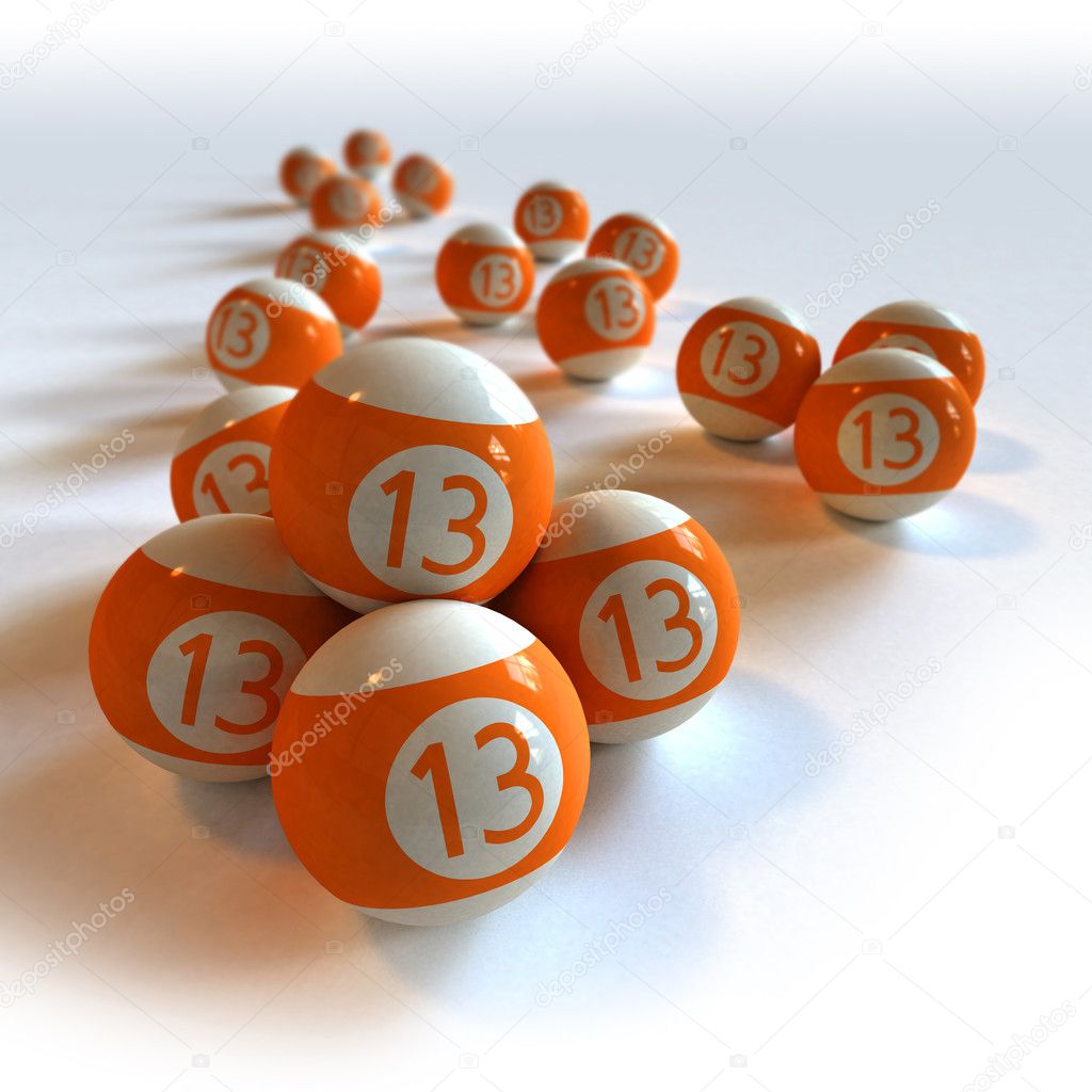 Orange billiard balls with number 13