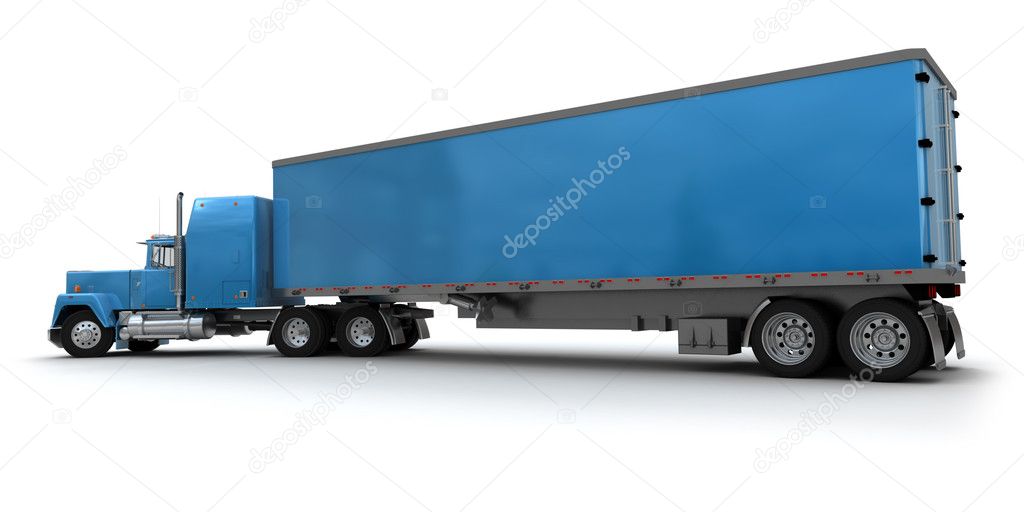 Big blue trailer truck