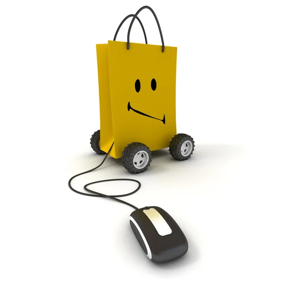 Smiley shopping online — Stockfoto