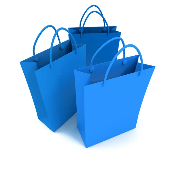 Trio van blauwe shopping tassen — Stockfoto