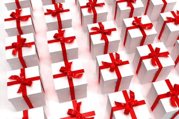 Hintergrund der weißen Geschenkboxen — Stockfoto