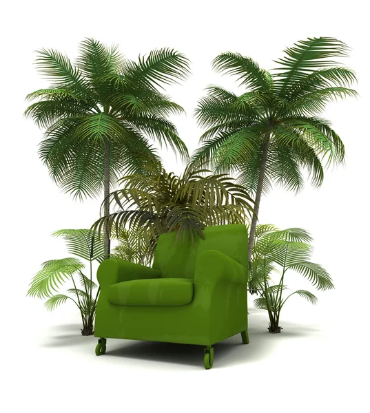 熱帯の緑のソファ — ストック写真
