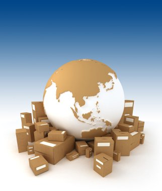 World Globe and packages clipart