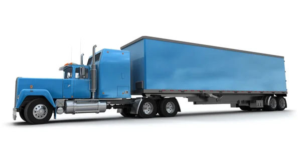 Вид сбоку на большой синий грузовик с прицепом — стоковое фото