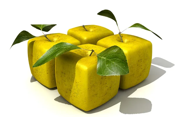 Förpackning med fyra kubik äpplen — Stockfoto