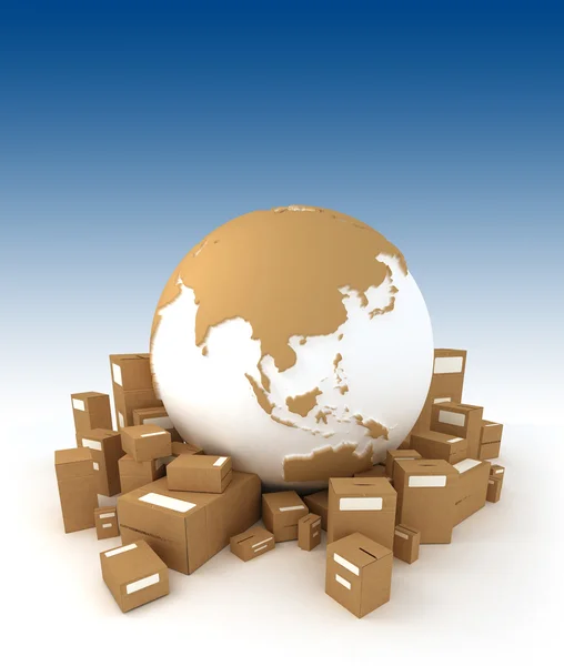 Globo Mundial e pacotes — Fotografia de Stock