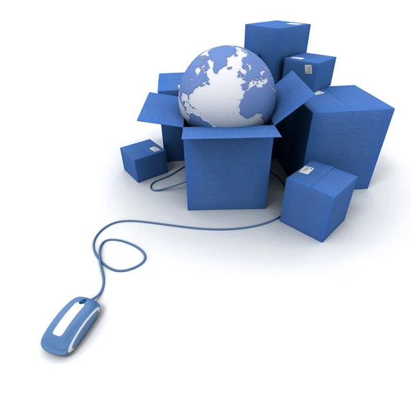 Världsomspännande online frakt i blått — Stockfoto