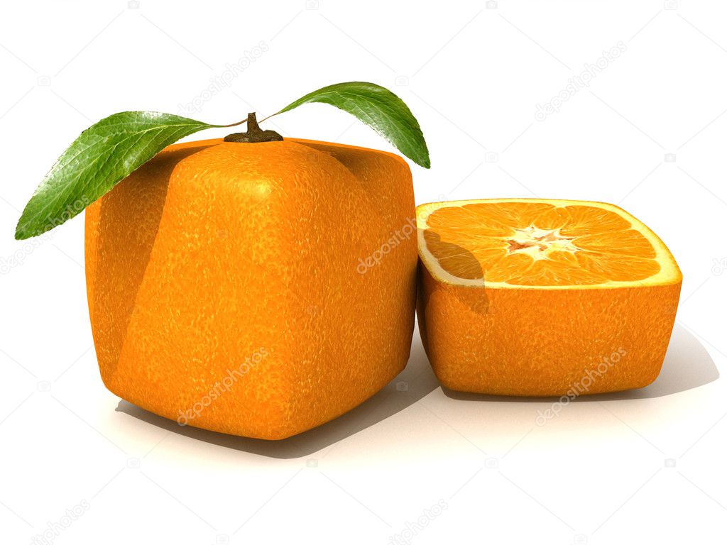 Fresh cubic orange and a half small