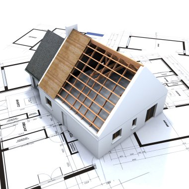 House in construction and blueprints 3 clipart