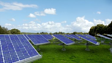 Solar panels in a meadow clipart