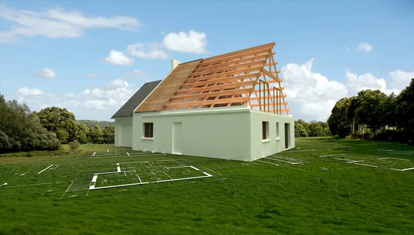 Mimari model bir çayırda — Stok fotoğraf