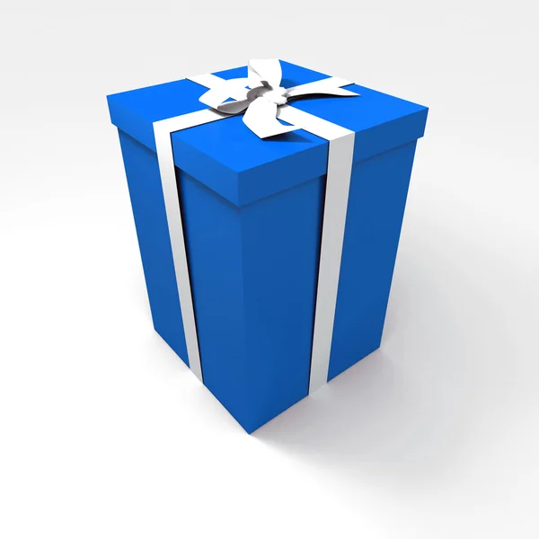 Синий подарок с белой лентой — стоковое фото