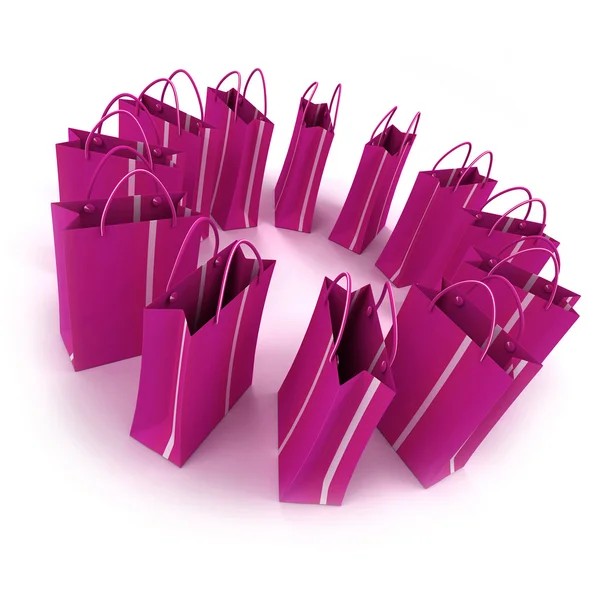 一圈亮粉色购物袋 — 图库照片
