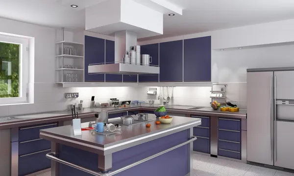 Cozinha azul elegante — Fotografia de Stock