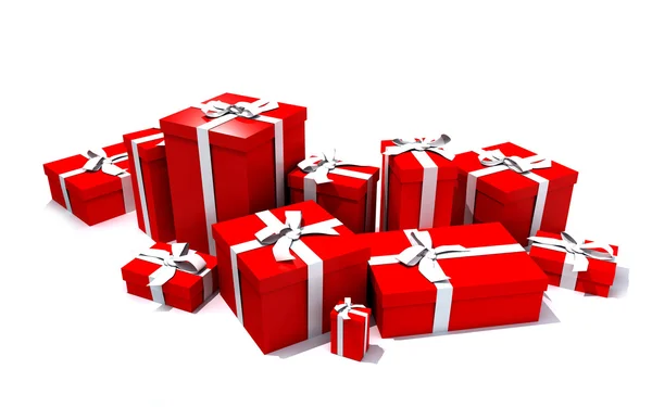 Cajas de regalo en rojo — Stockfoto