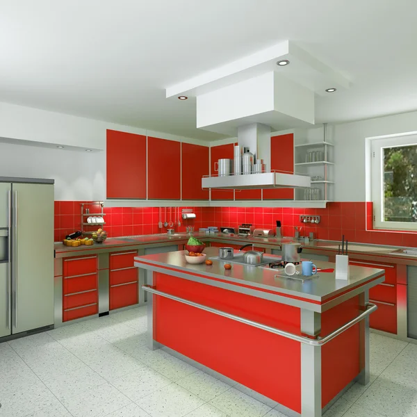 Сучасна кухня червоний — стокове фото