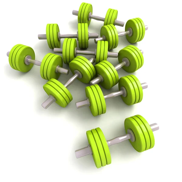 Group of green dumbbells — Stock Photo, Image