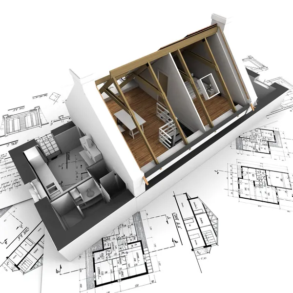 Frontal model huis — Stockfoto