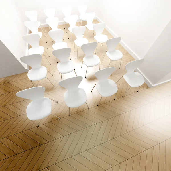 Rader av vita stolar — Stockfoto