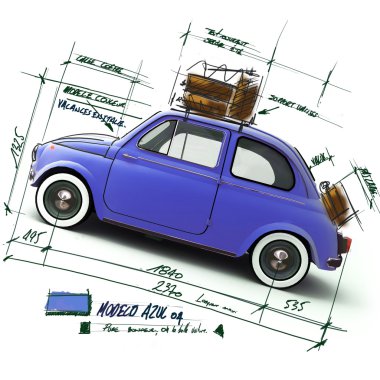 Retro blue car design clipart