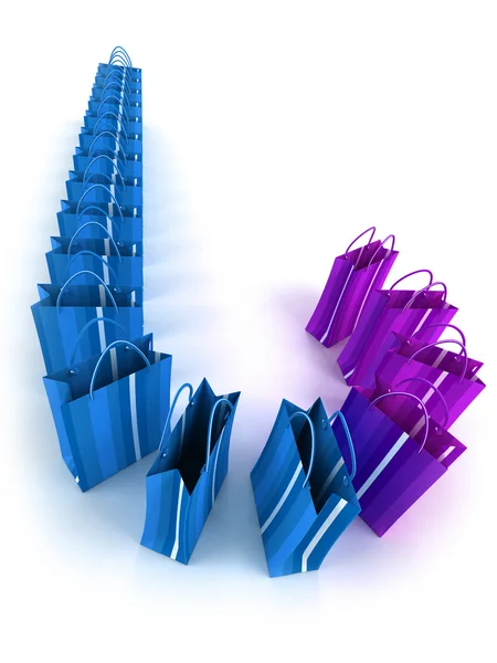 Blue and purple shopping bags queue — Stock Photo, Image