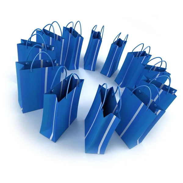 Círculo de sacos de compras azuis — Fotografia de Stock