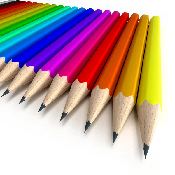 Lápis coloridos ordenadamente arranjados — Fotografia de Stock