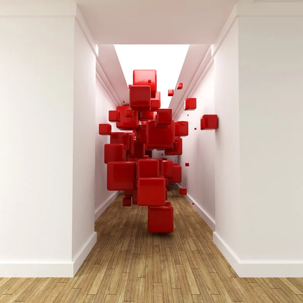 Коридор и красные кубики — стоковое фото