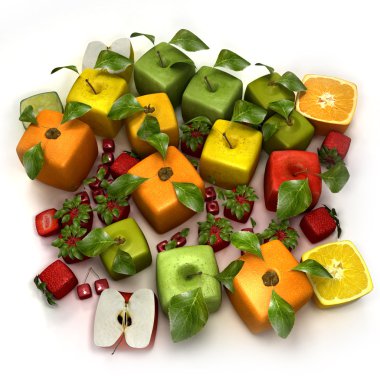 Fresh cubic fruits clipart