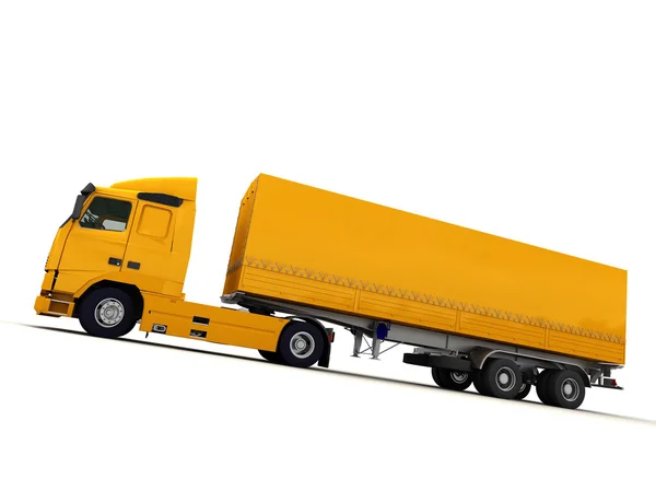 Zijdelingse weergave van een grote gele vrachtwagen — Stockfoto