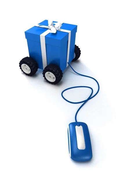 Blue motorized gift in internet — Stock Photo, Image