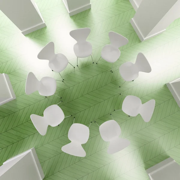 Koło białe krzesła w kolorze zielonym — Zdjęcie stockowe