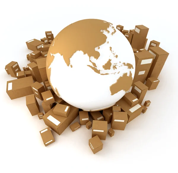 Earth surrounded by packages — Stock Photo, Image