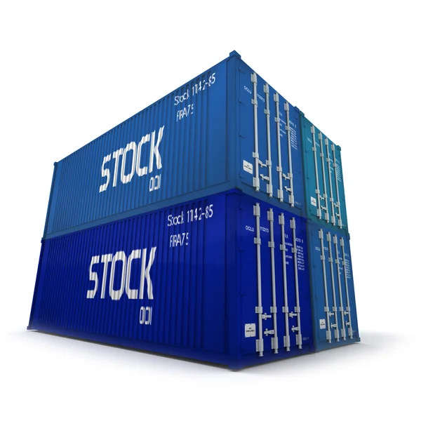 Cuatro contenedores de carga azul — Foto de Stock