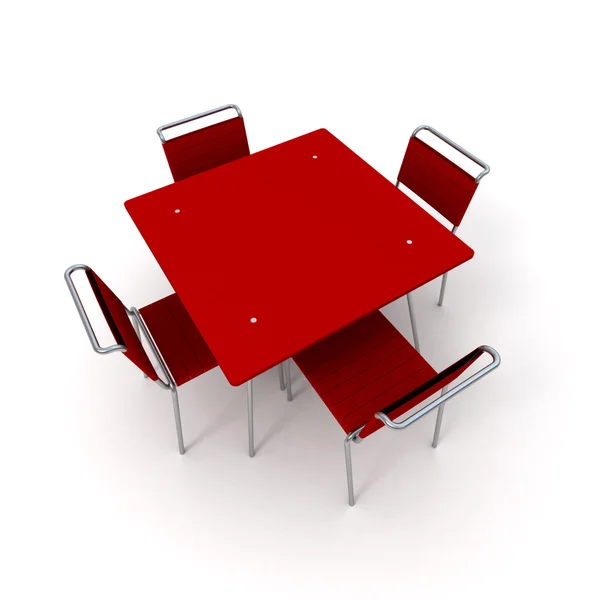 Tafel en stoelen in het rood — Stockfoto