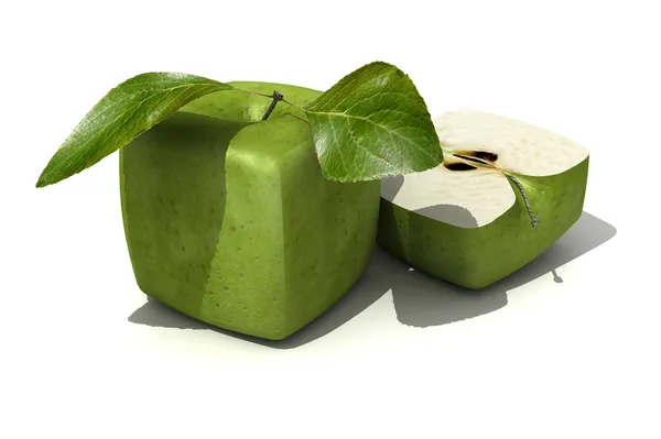 stock image Granny Smith cubic apple and a half