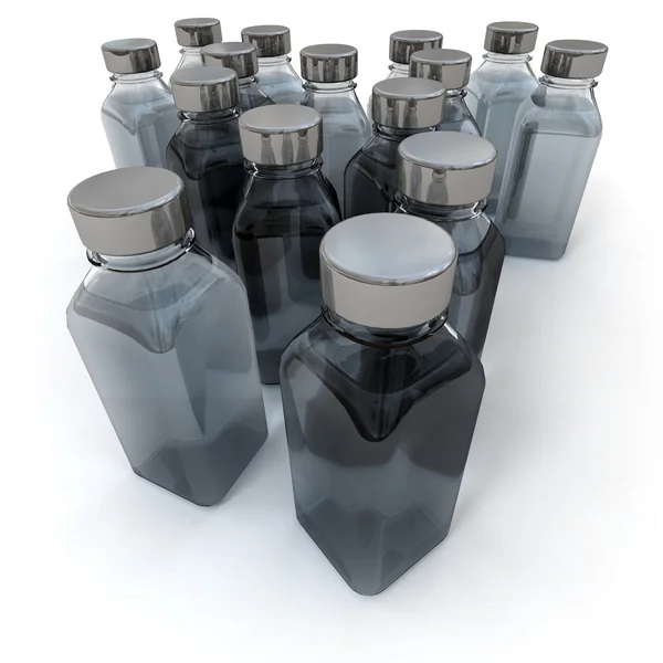 Szare i czarne małe butelki — Zdjęcie stockowe