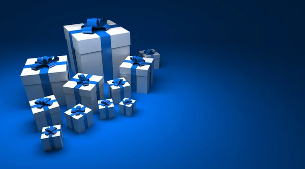 Grupo de regalos azules y blancos —  Fotos de Stock