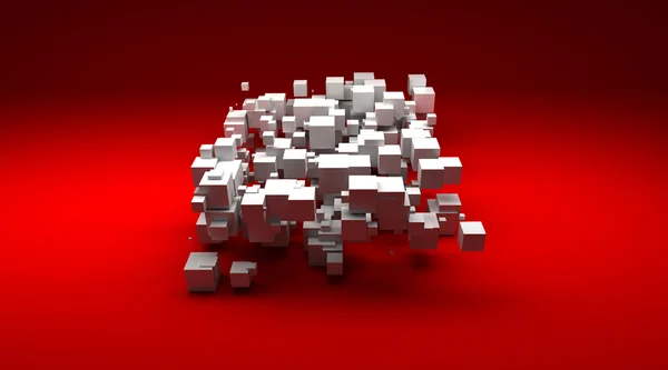 Vita cubic partiklar mot röd — Stockfoto